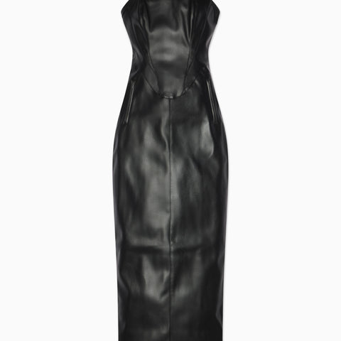 black fake leather dress Khy by Kylie Jenner - Faux Leather Strapless Long Dress