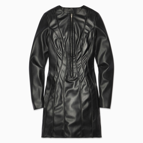 ladies black leather dress Black Faux Leather Long Sleeve Mini Dress