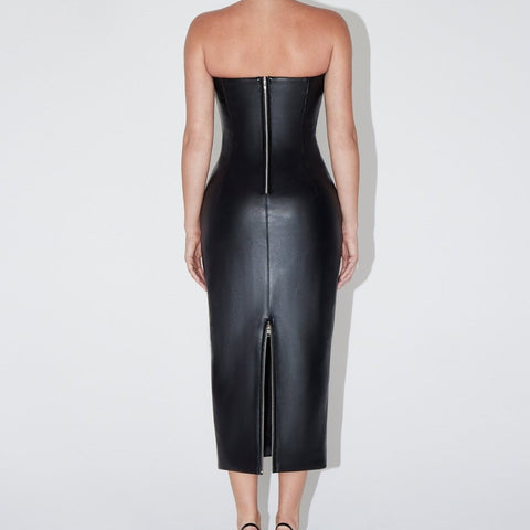 leather dress strapless Black Long Faux under-50 Invisible Zipper at the Flirty & Flare Red Size:4XL = 18.5