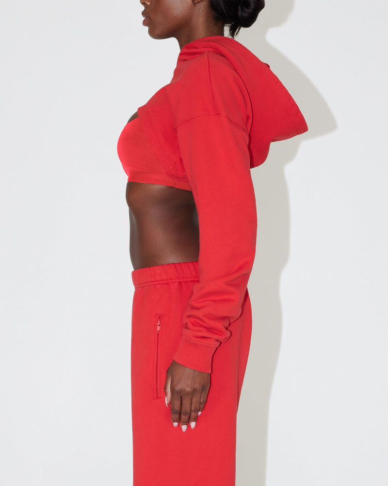 Fleece Super Cropped Hoodie | Red