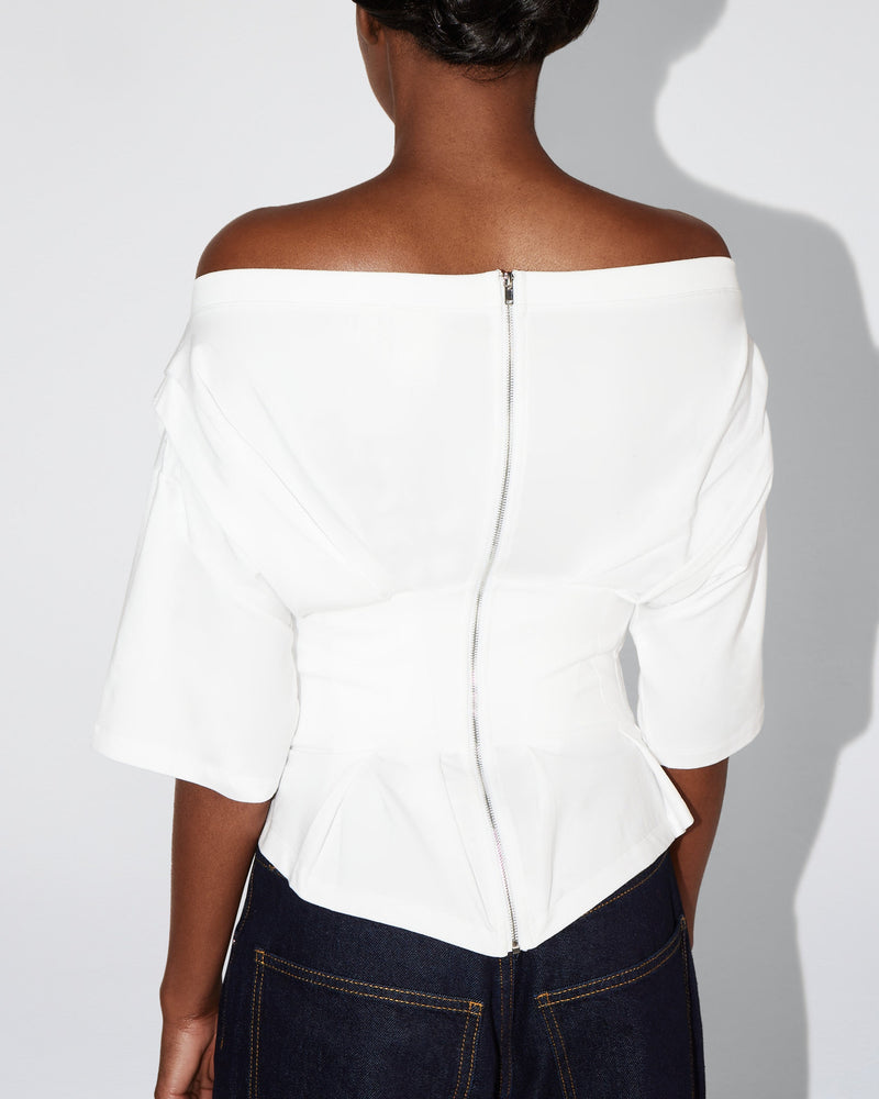 Off the Shoulder Cinching Tee | White