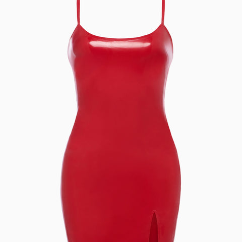 Red Latex Mini Dress Stretch Bodycon | Khy