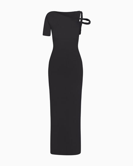 Mesh Stretch Twist Maxi Dress | Black