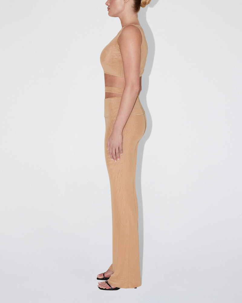 Mesh Stretch Cutout Foldover Pants | Nude