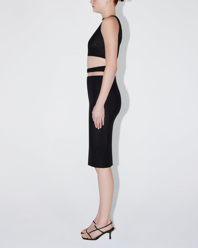 Mesh Stretch Cutout Skirt | Black