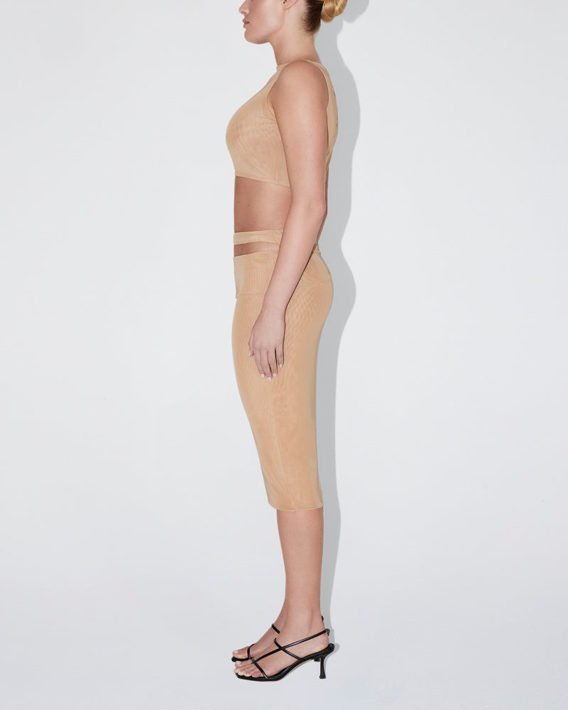 Mesh Stretch Cutout Skirt | Nude