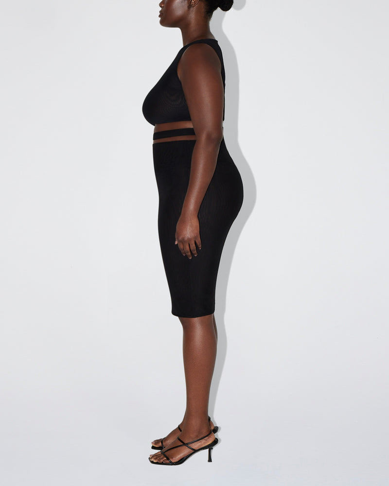 Mesh Stretch Cutout Skirt | Black