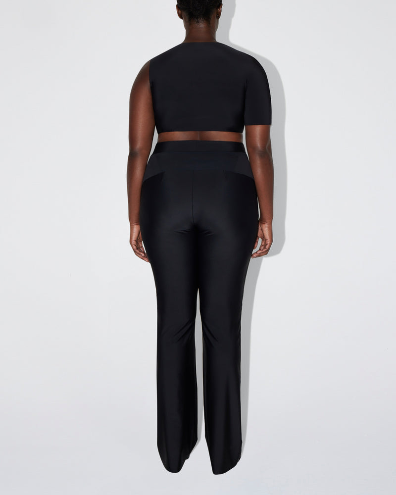 Sleek Stretch Cutout Foldover Pants | Black