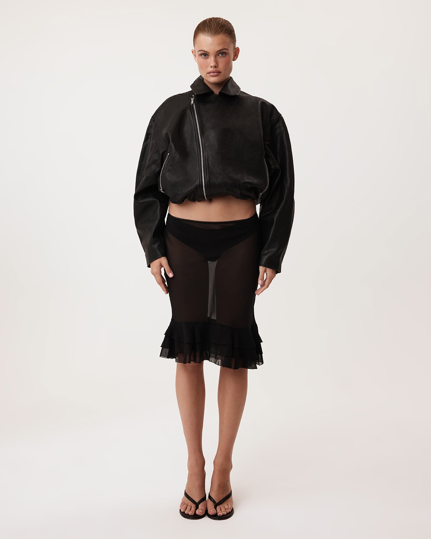 Black Leather Moto Jacket Stretch Fitted | Khy