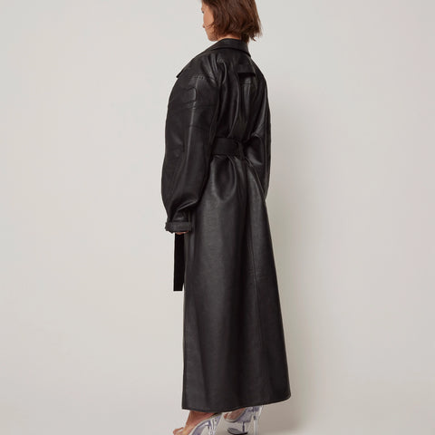 Black Faux Leather Trench Outerwear | Khy
