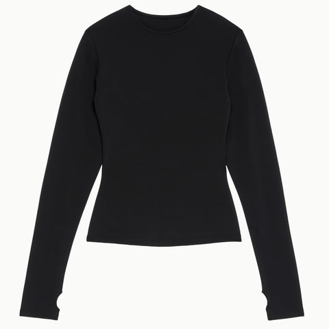 Black Long Sleeve Thumb Hole Tee Stretch | Khy