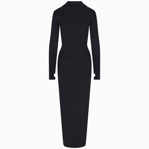 black long sleeve dress high neck Khy by Kylie Jenner - Smooth Stretch Ruched Maxi Dress