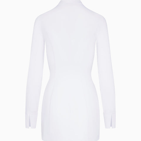 White Poplin Zip Mini Dress Stretch