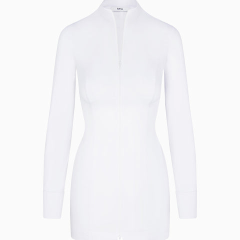 White Poplin Zip Mini Dress Stretch | Khy