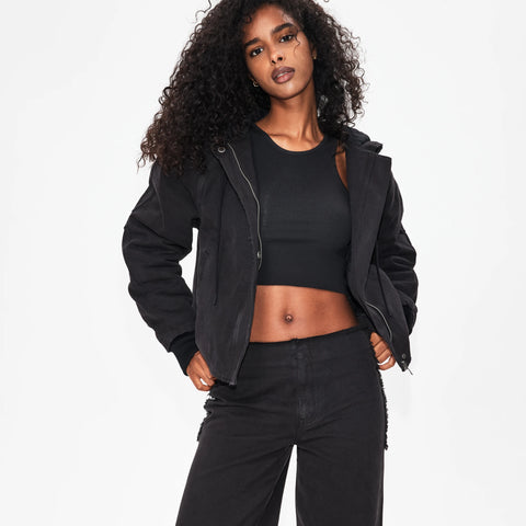 Black Canvas Hooded Jacket Quilted | Khy