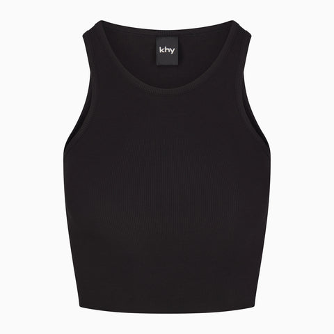 Black Tank Top Cropped Raw Hem Rib | Khy
