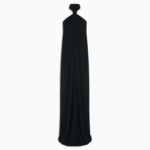 Black Knotted Halter Gown Stretch Fitted