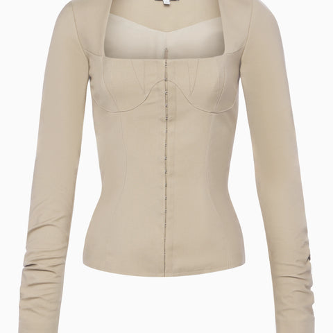 Sand Long Sleeve Corset Top Stretch | Khy