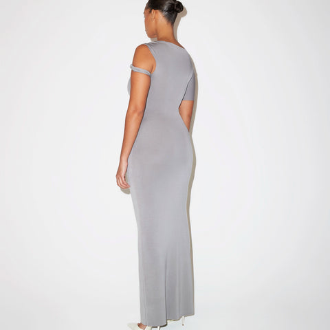 Steel Grey Sueded Stretch Twist Maxi Dress | Khy