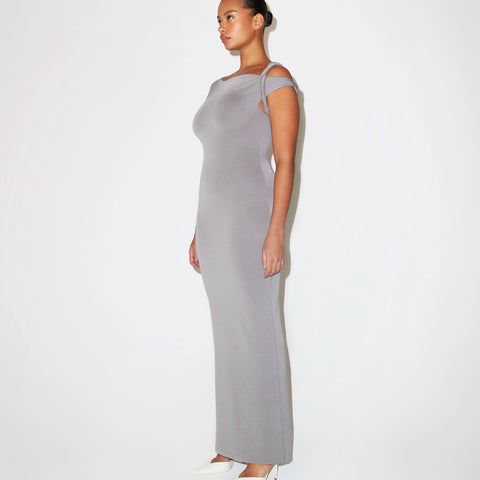 Steel Grey Sueded Stretch Twist Maxi Dress | Khy