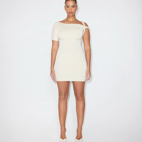 khy asymmetrical ruched dress by Kylie Jenner - Sueded Stretch Twist Mini balanced by a ruched