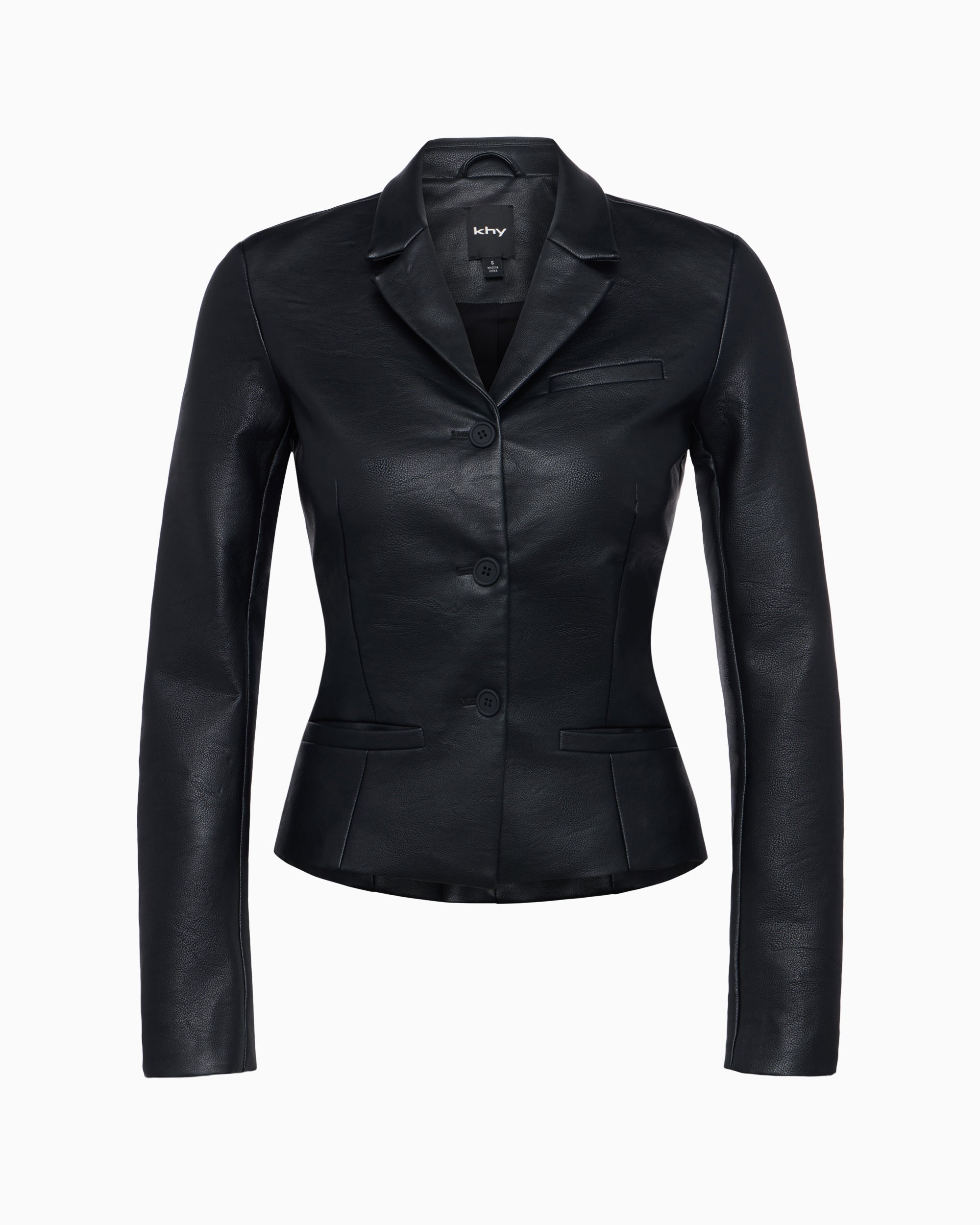 Faux Leather Fitted Blazer | Black