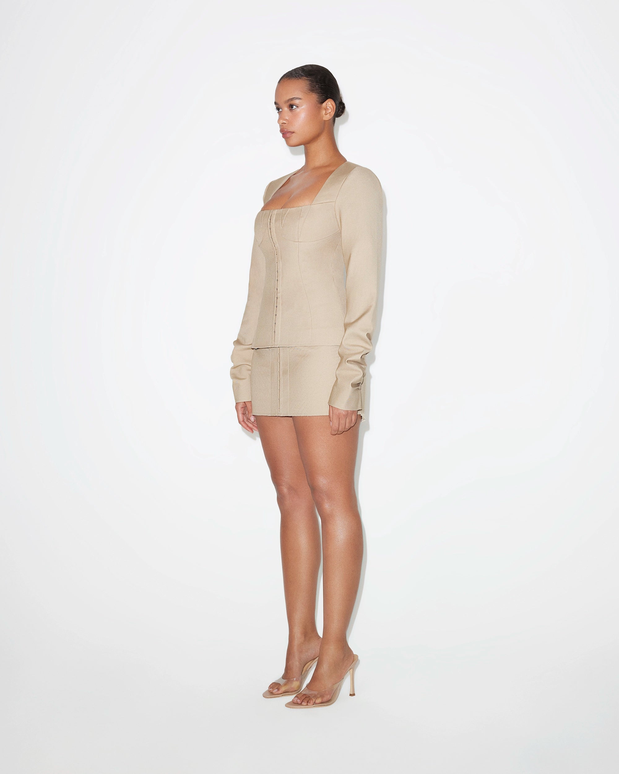 Long Sleeve Corset Top | Sand