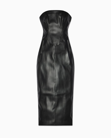 Faux Leather Strapless Long Dress