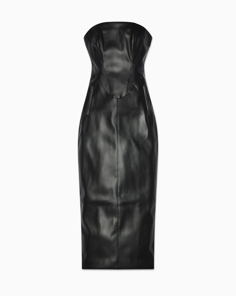Faux Leather Strapless Long Dress – Khy