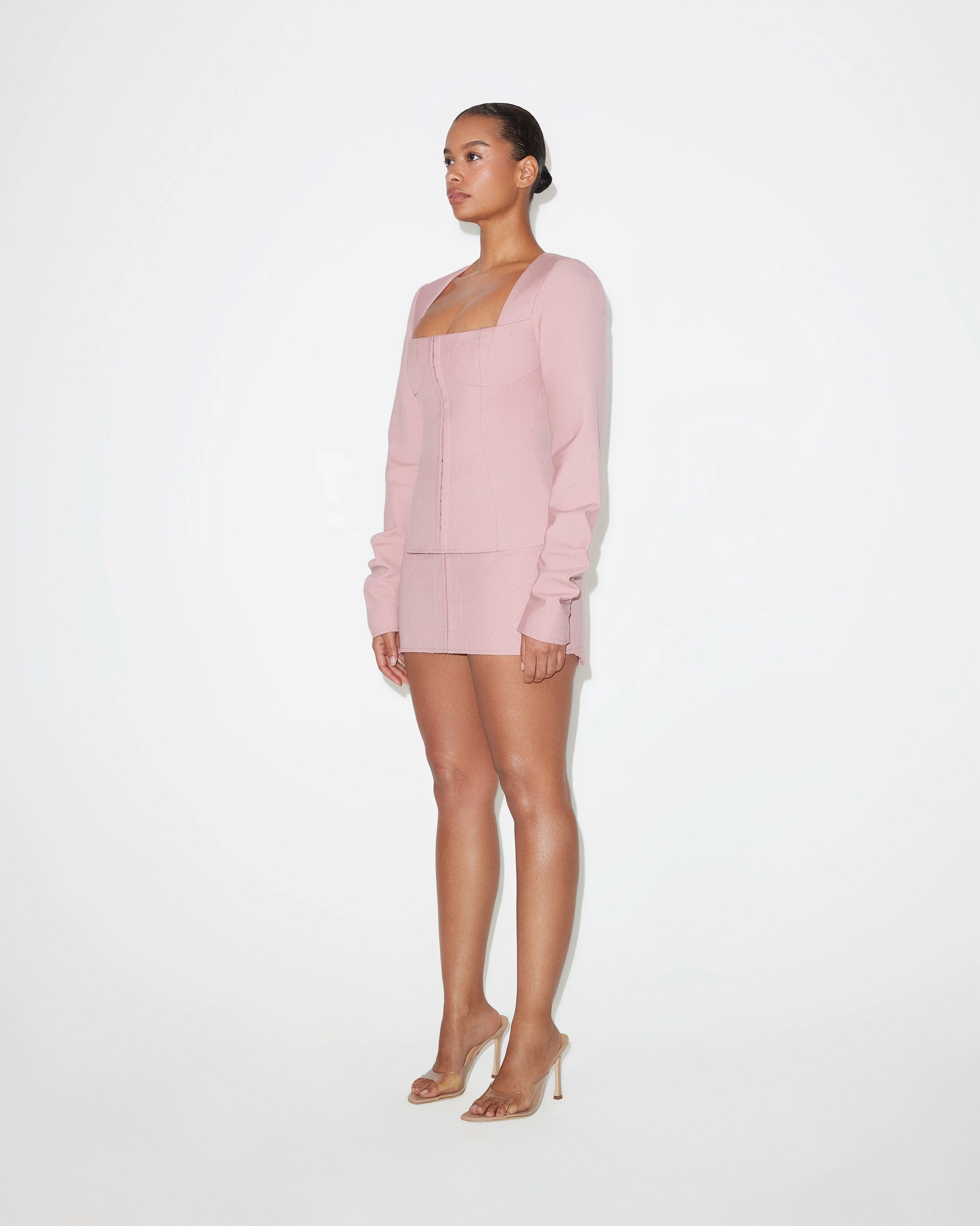 Long Sleeve Corset Top | Blush
