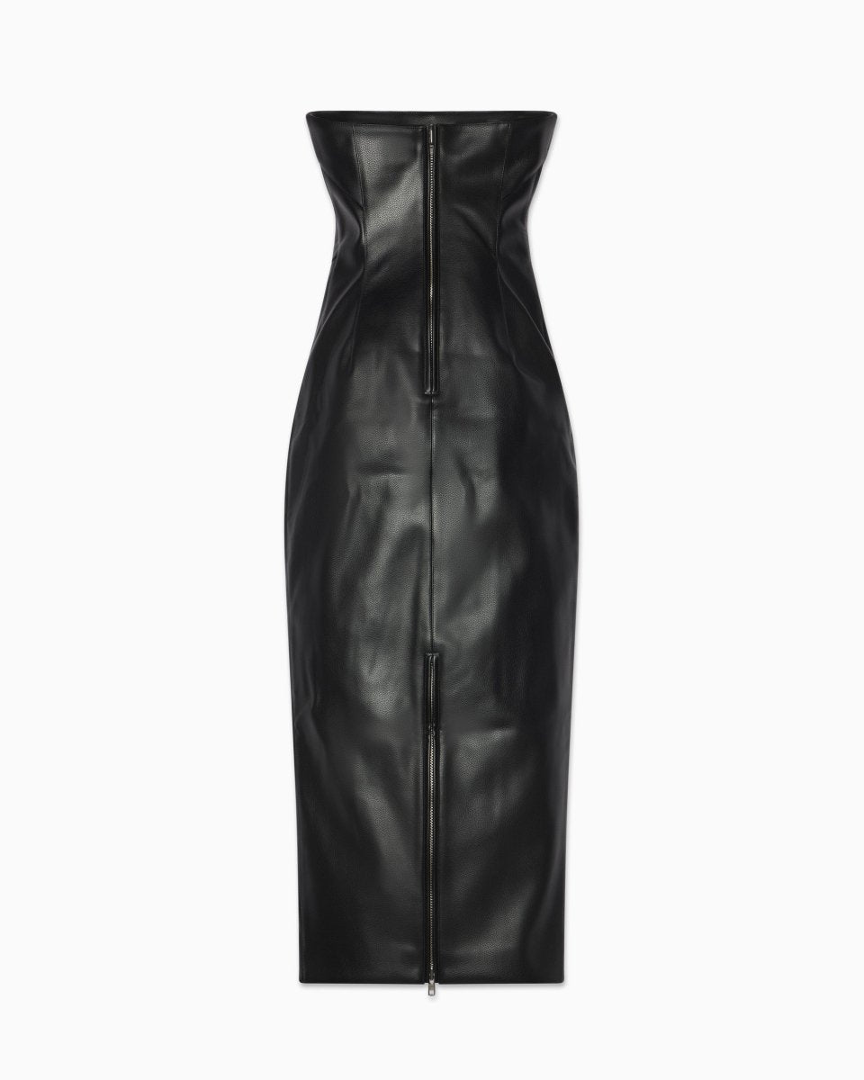 faux leather strapless dress Black Strapless Long Dress Faux Leather