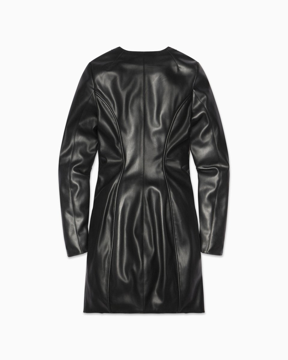 black leather dress with long sleeves Khy Womens Black Zip-front Slim-fit Faux-leather Mini Dress L