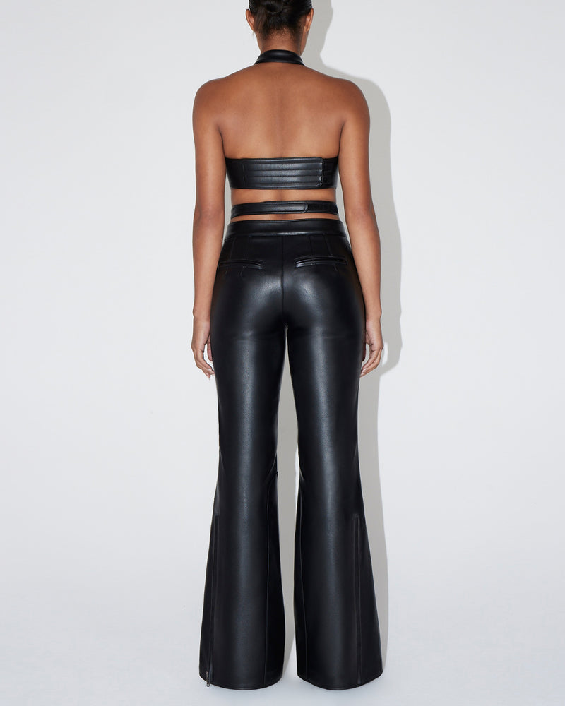 Faux Leather Open Back Top