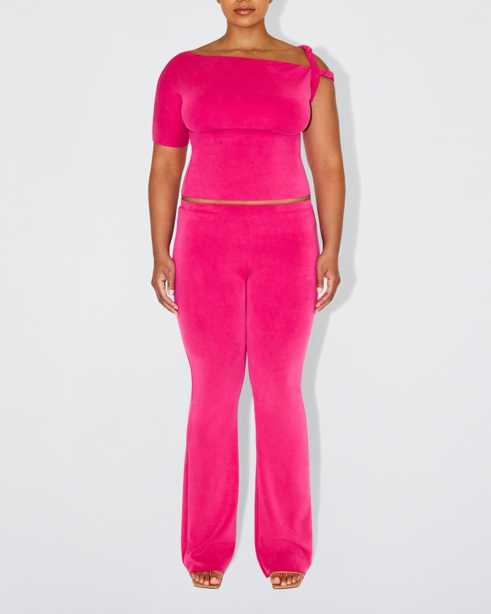 Sueded Stretch Low Rise Pant | Fuchsia