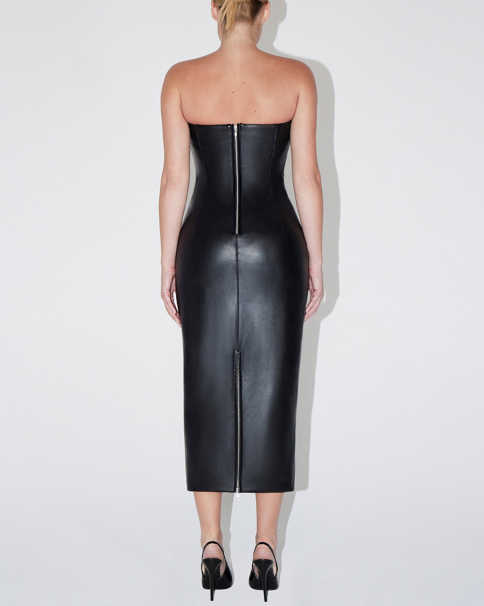 strapless leather dress Black Strapless Long Dress Faux Leather