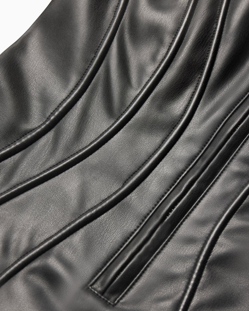 long sleeve black leather dress Khy Womens Black Zip-front Slim-fit Faux-leather Mini Dress L