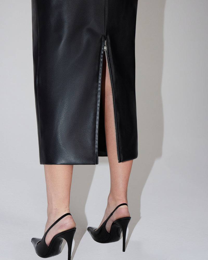 Faux Leather Strapless Long Dress