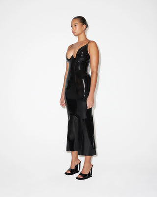 Black Latex Plunge Tank Ribbed Top