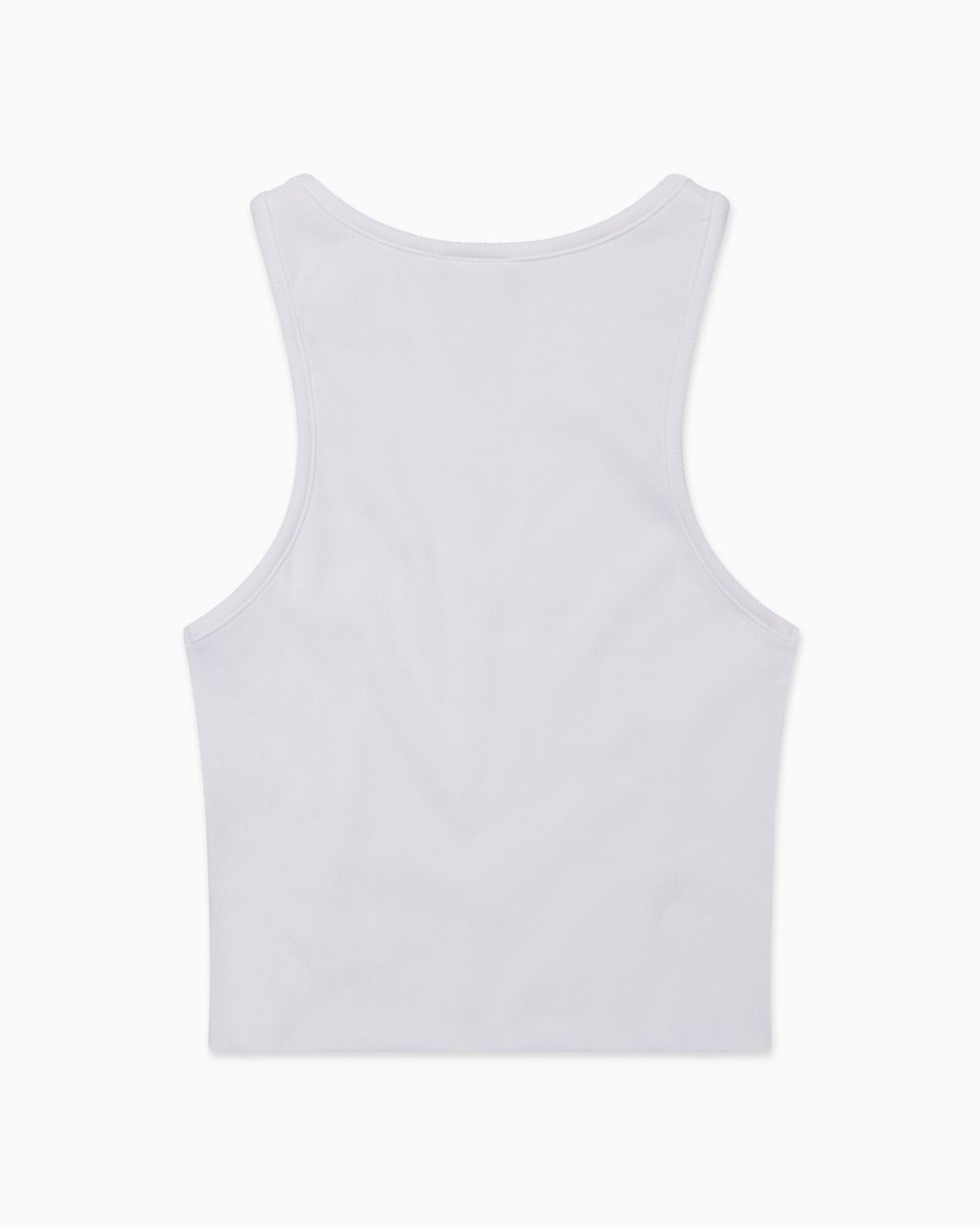 Cropped Raw Hem Rib Tank | White