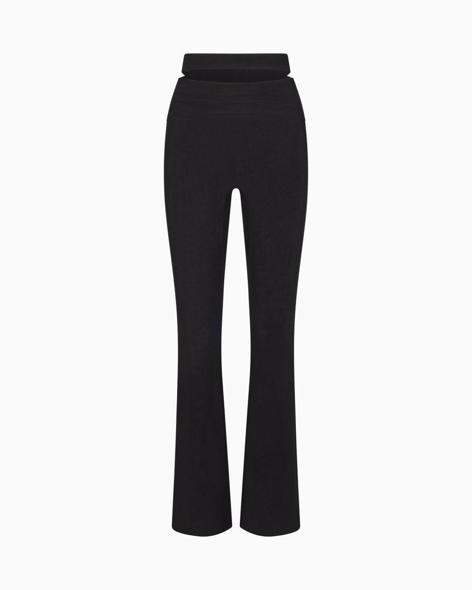 Mesh Stretch Cutout Foldover Pant | Black