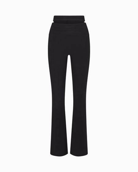 Mesh Stretch Cutout Foldover Pants | Black