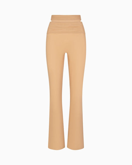 Mesh Stretch Cutout Foldover Pants | Nude