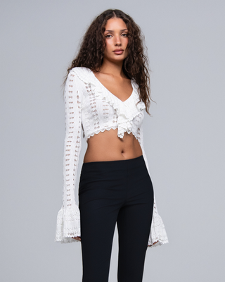 Starlight Ruffle Crochet Cardi | Tidal White