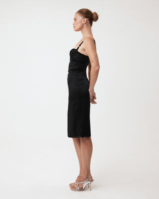 Silk Bustier Midi Dress | Black