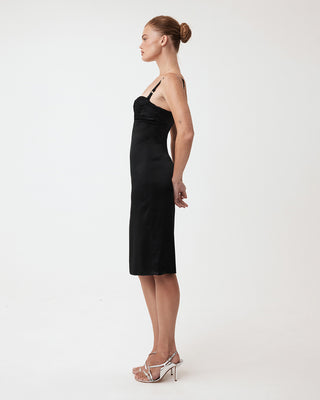 Silk Bustier Midi Dress | Black