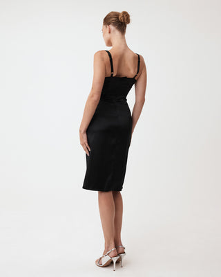 Silk Bustier Midi Dress | Black