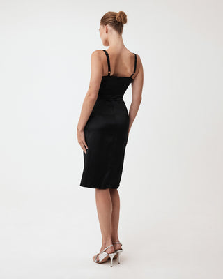 Silk Bustier Midi Dress | Black