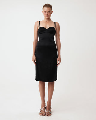 Silk Bustier Midi Dress | Black