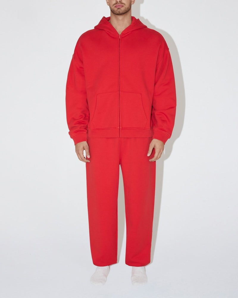 Soft & Cozy 100% Cotton Fleece Zip Hoodie with Inner Pockets | Red