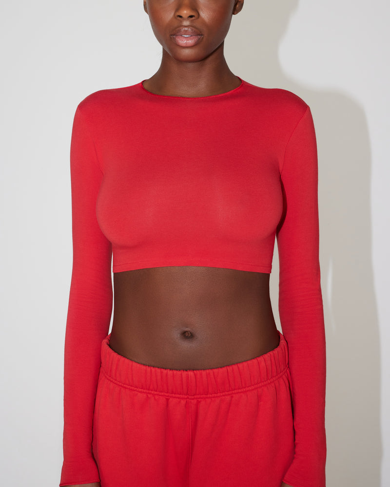 Long Sleeve Wrap Top | Red